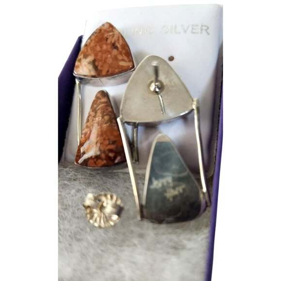 Earrings Moonkaite Jasper Post Silver Drop 10 gr Jerry & Fran Harr Handmade - Picture 3 of 13